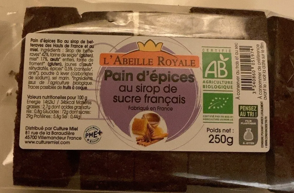 Pain d’epices au sirop de sucre français
