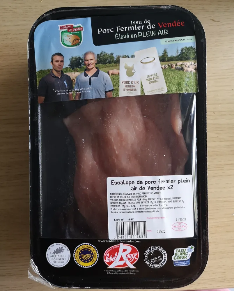 Escalope de porc fermier plein air de Vendée
