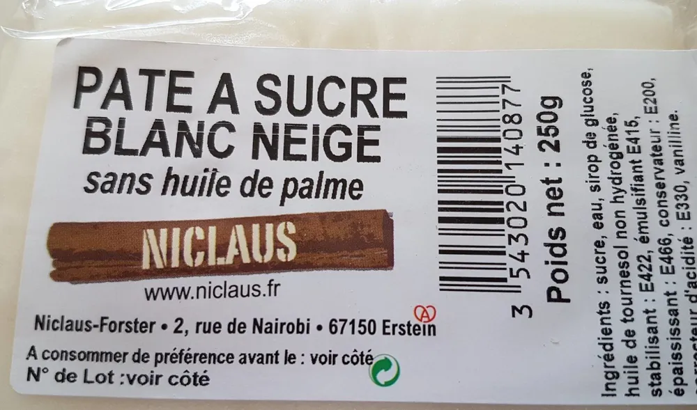 Pate a sucre blanc neige