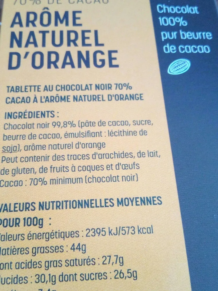 Chocolat noir arôme naturel orange