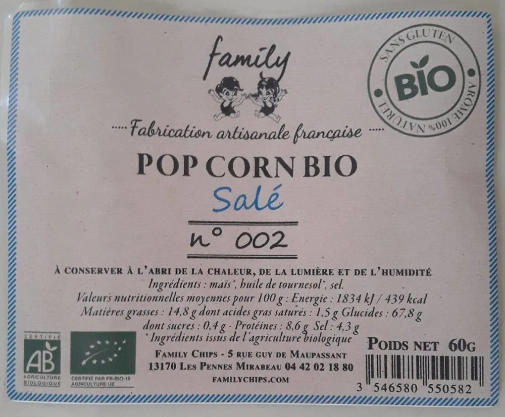 Pop corn bio salé n°002