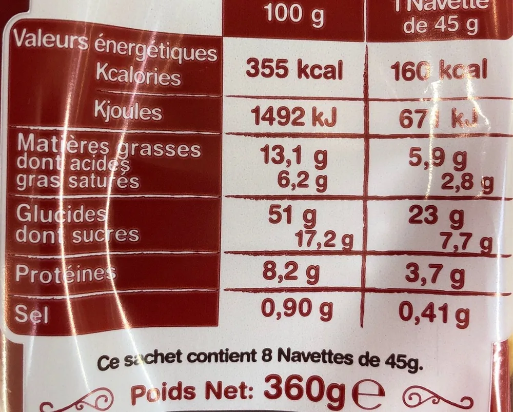 Navette pepites de chocolat au lait