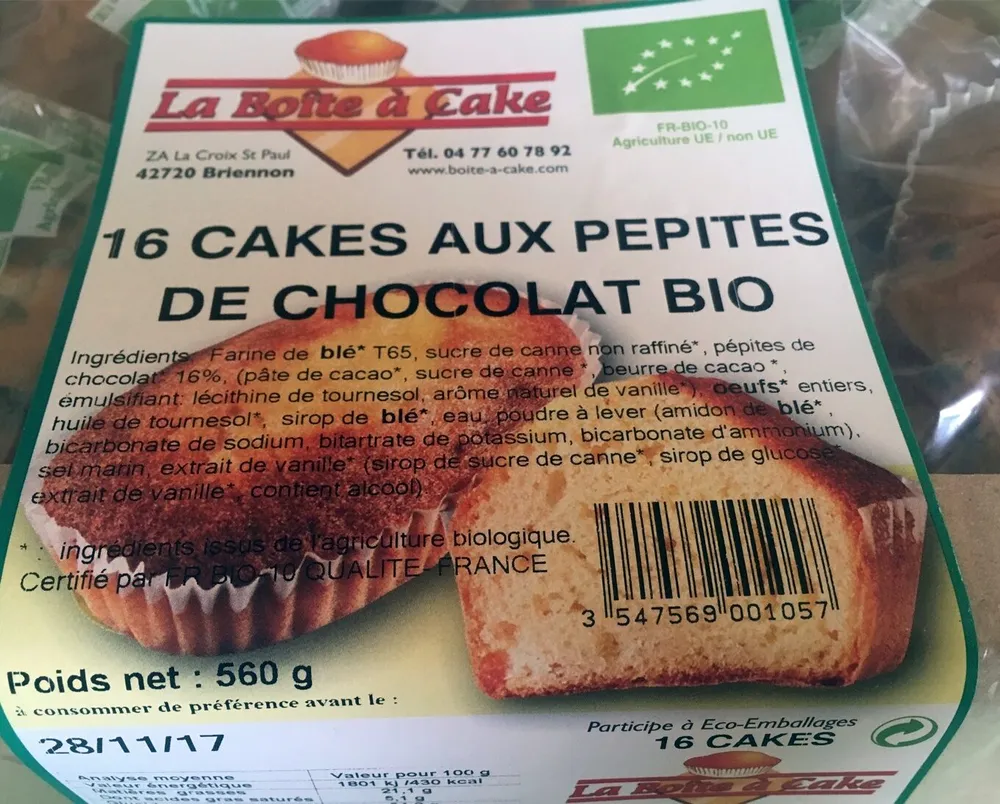 16 cakes aux pépites de chocolat bio