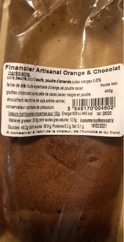 Financier artisanal orange & chicolat