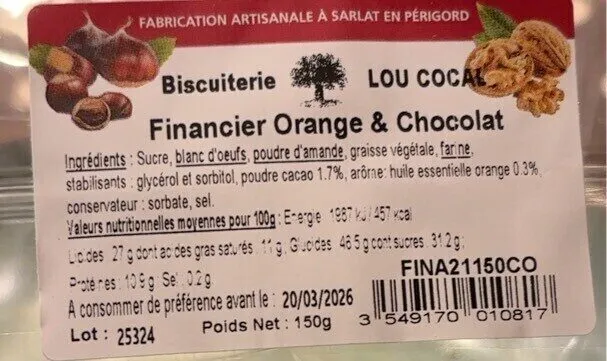 Financier orange et chocolat