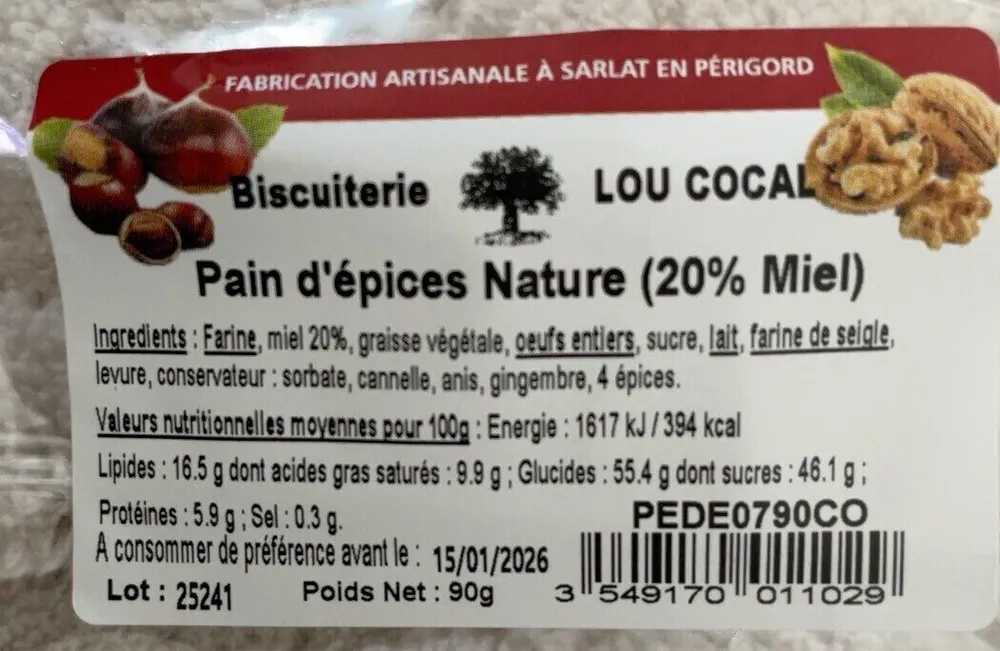Pain d’épices Nature(20%Miel)