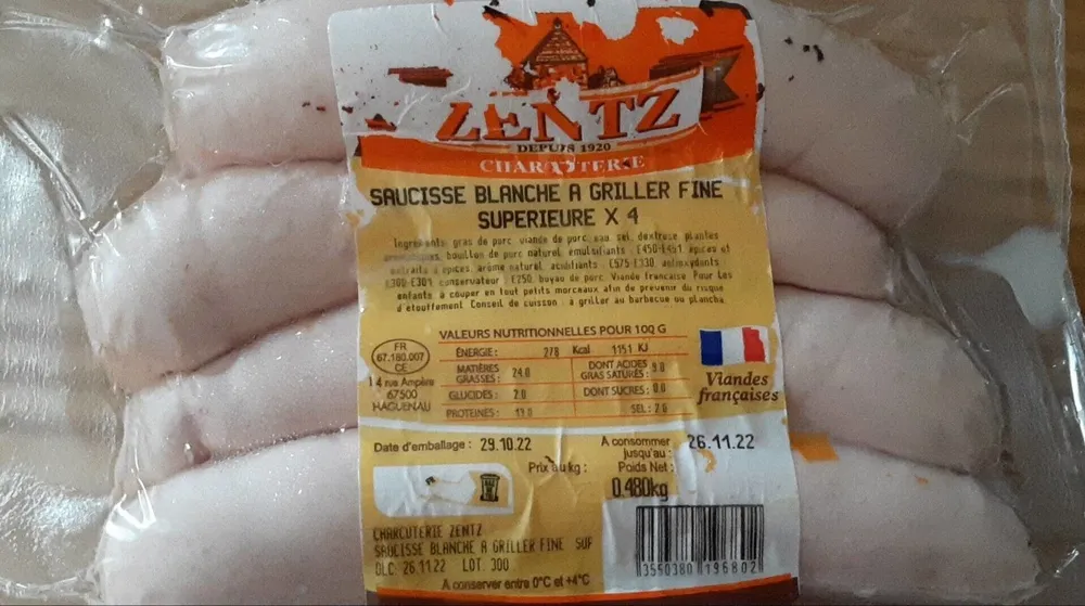 Saucisse blanche à griller fine supérieure x4