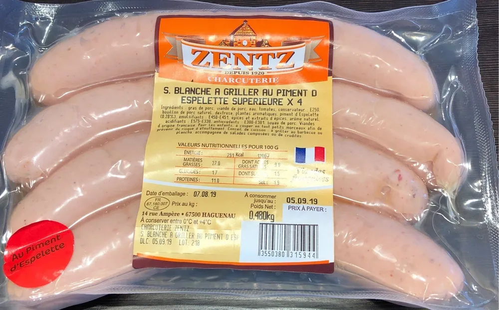 Saucisse Blanche a griller au piment d'espelette supérieur