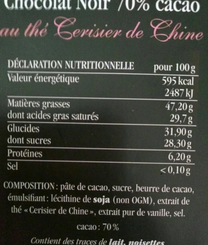 Chocolat noir thé cerisier