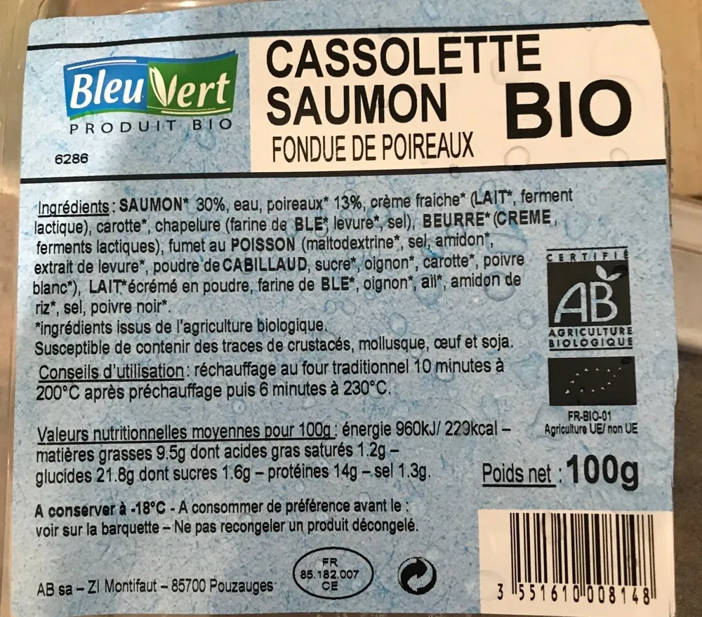 Cassolette de saumon Bio