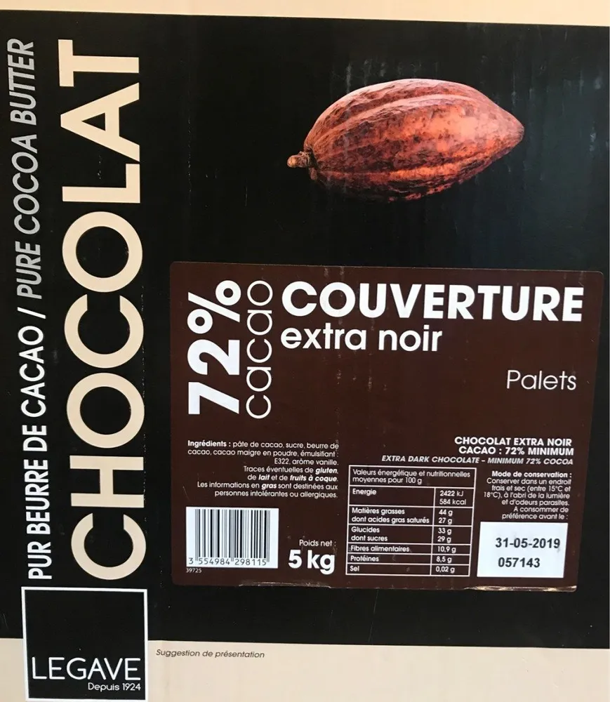 Chocolat couverture extra noir