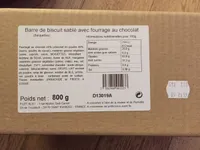 Barre de biscuit sablé avec fourrage au chocolat