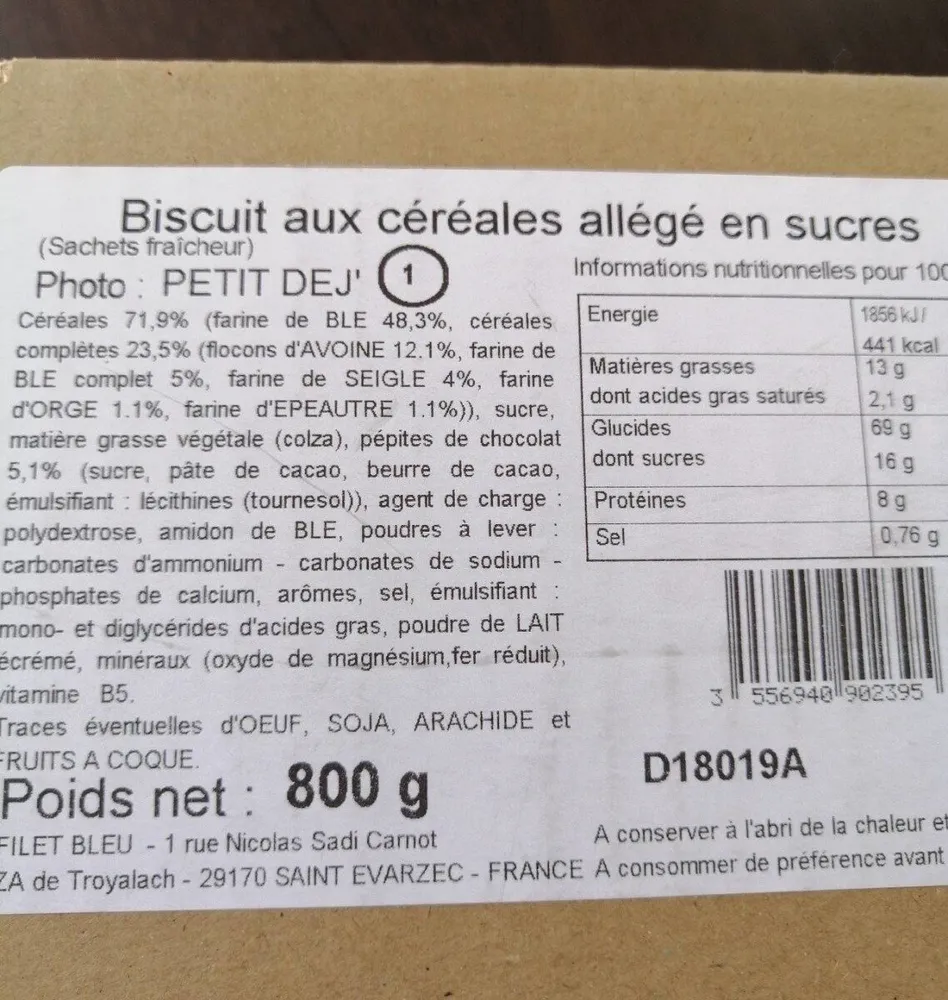 Biscuits aux céréales allégé en sucres