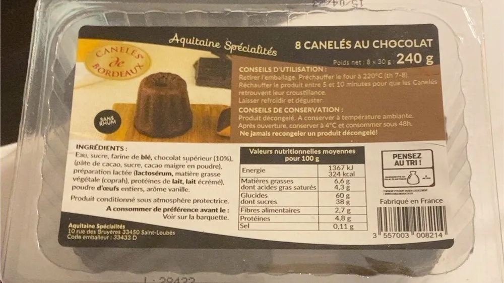 8 Canelés au chocolat
