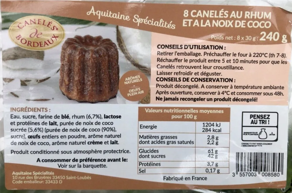 8 canelés au rhum et a la noix de coco
