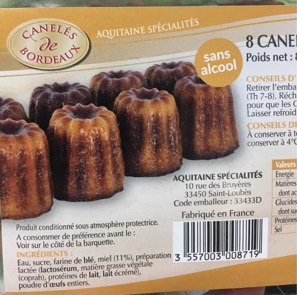 8 Canelés au miel
