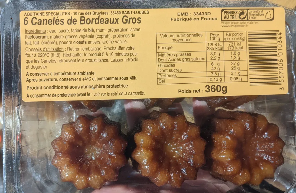 6 Canelés de Bordeaux Gros