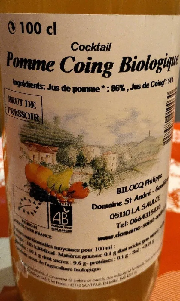 Jus de pommes et coing Biologique