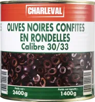 Olives noires confites en rondelles calibre 30/33
