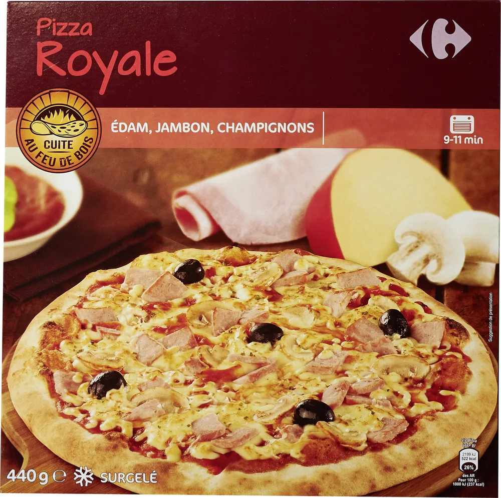 Pizza Royale cuite au feu de bois Édam, Jambon, Champignons
