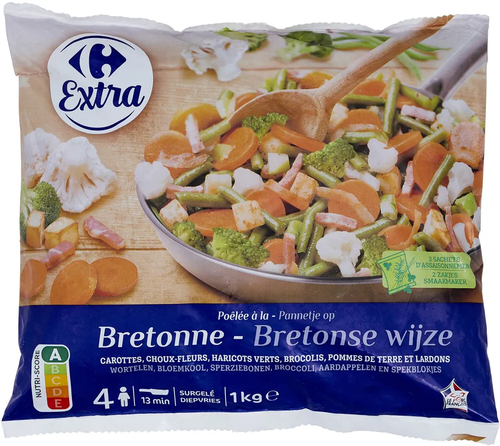 Poêlée A la Bretonne Carottes, choux-fleurs, haricots verts, brocolis, pommes de terre et lardons
