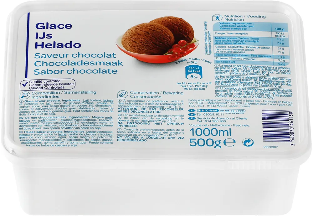 Helado de chocolate tarrina