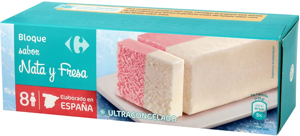 Helado bloque nata y fresa