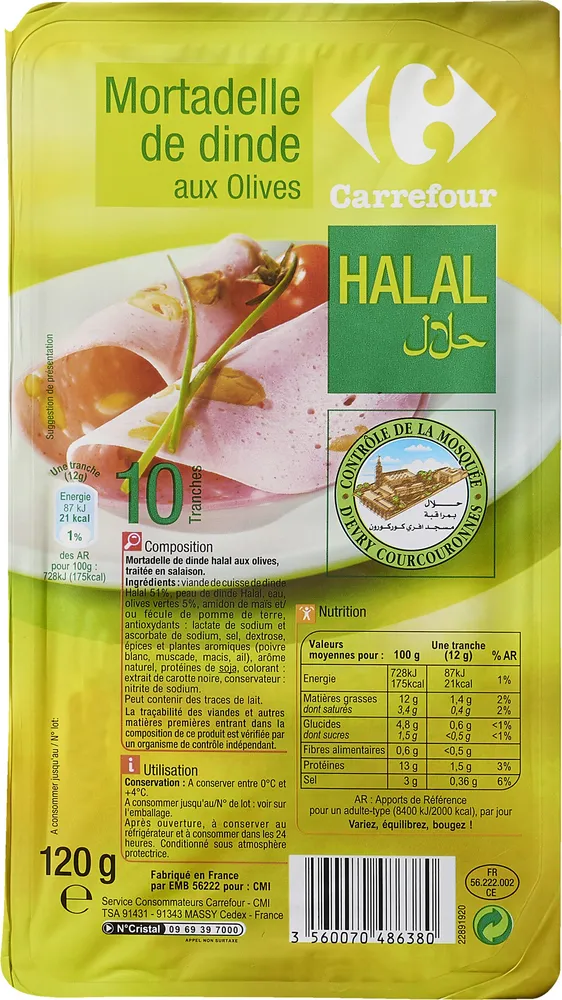 Mortadelle de Dinde aux Olives Halal