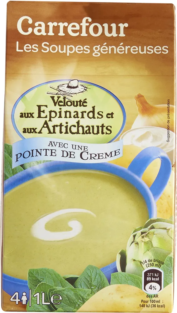 VELOUTÉ AUX Épinards et Artichauts Et pointe de crème fraîche