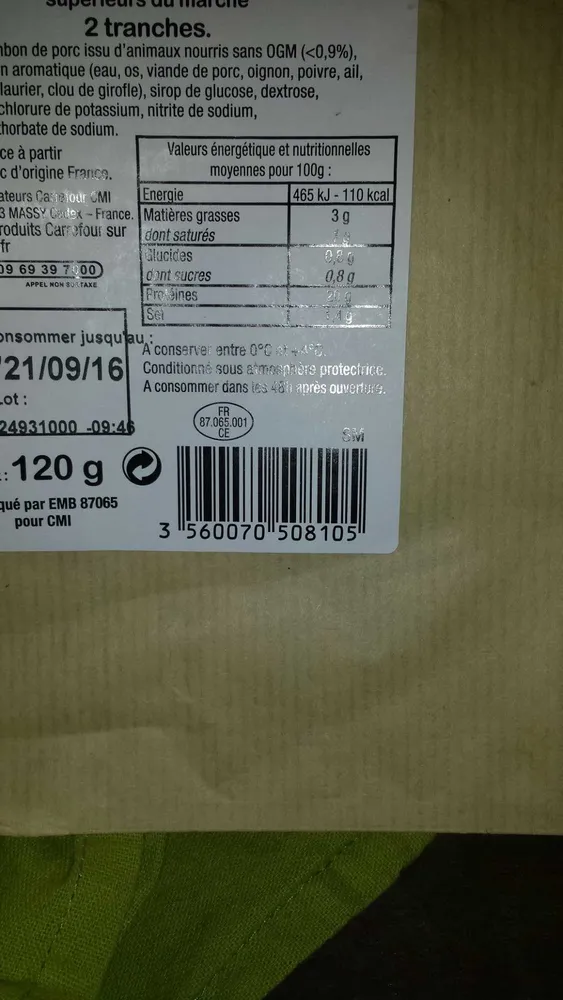 Jambon Cuit -25% de sel** Sans traitement antibiotique dès la fin du sevrage