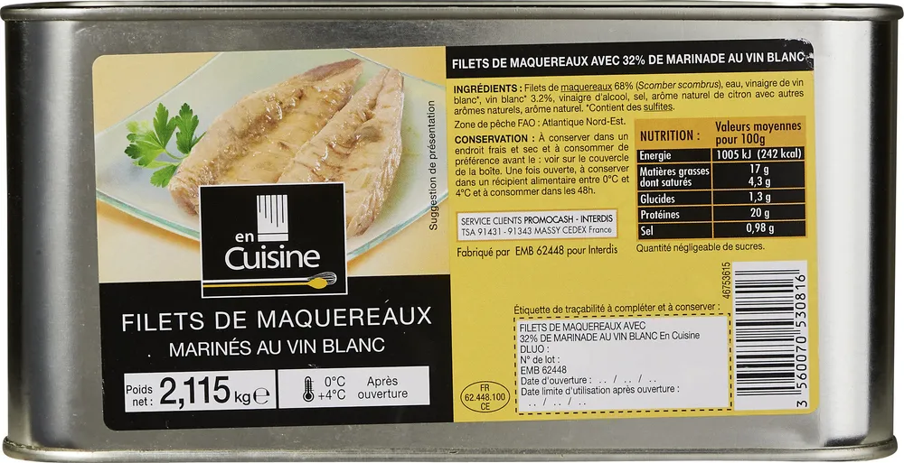 Filets de maquereaux blancs marines au vin blanc