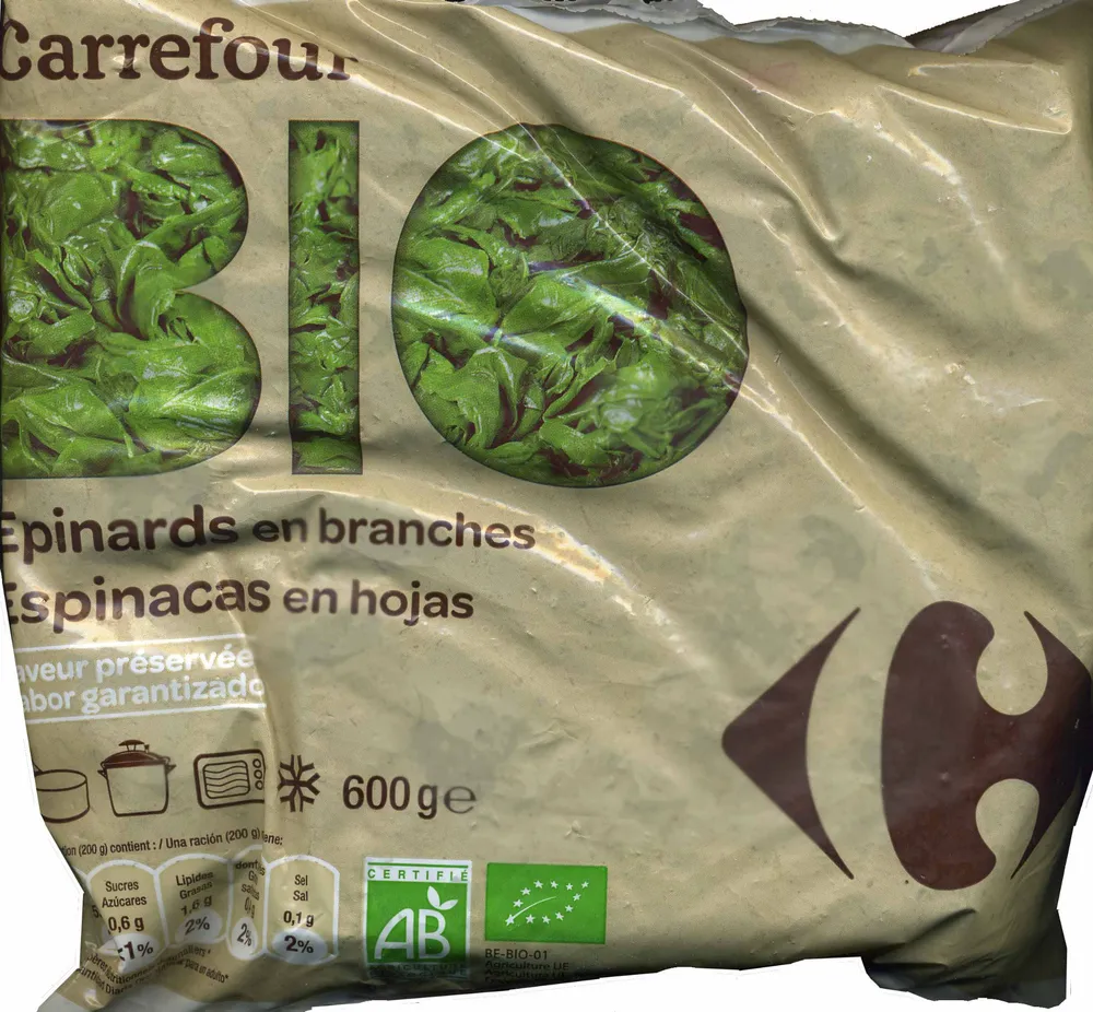 Espinacas en hojas congeladas ecológicas "Carrefour Bio"