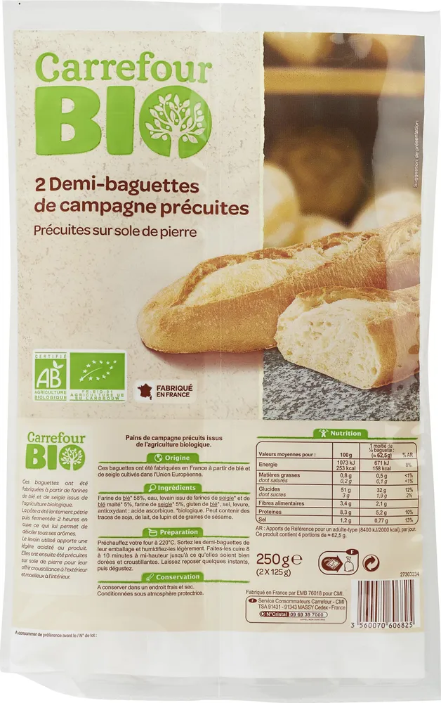 Demi-baguette De Campagne Pre-cuites x2 - 250g