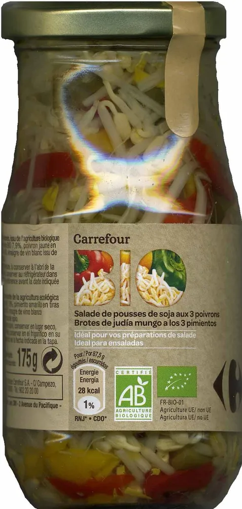 Brotes de judía mungo en conserva ecológicas "Carrefour Bio" A los tres pimientos