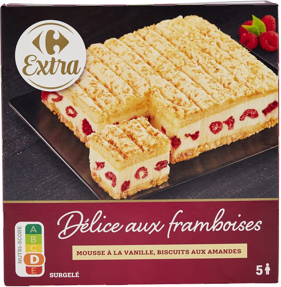 DÉLICE AUX FRAMBOISES Mousse à la vanille, biscuit à l'amande