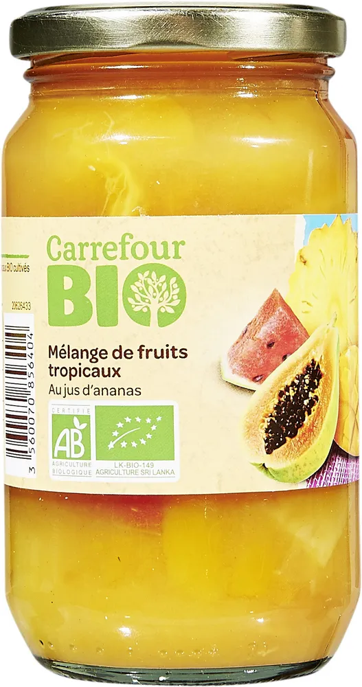 Mélange de fruits tropicaux au jus d'ananas BIO