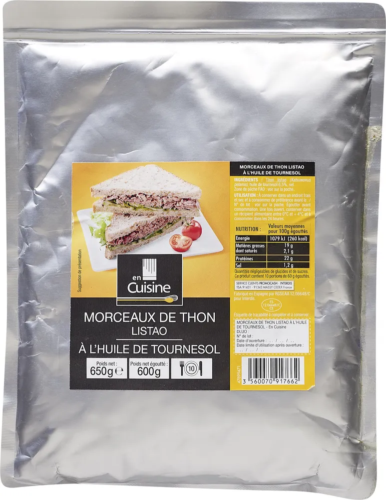 Morceaux de thon listao à l'huile de tournesol