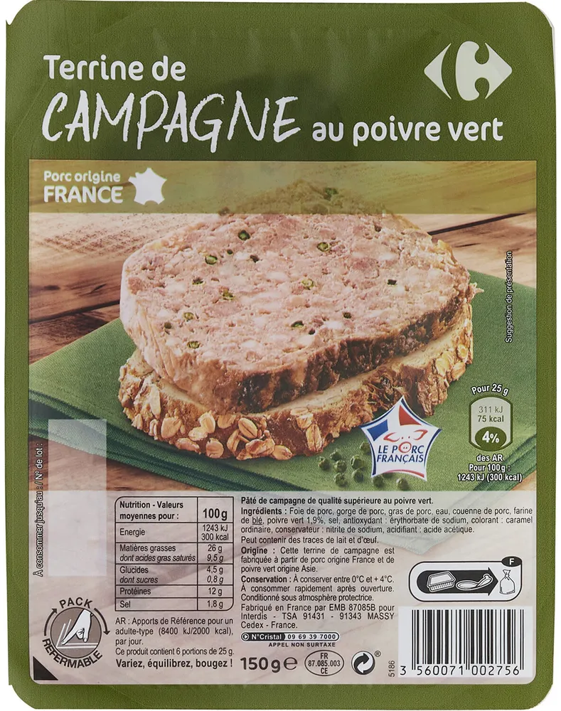 Terrine de campagne Au poivre vert