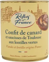 Confit de canard et saucisses de Toulouse aux lentilles vertes