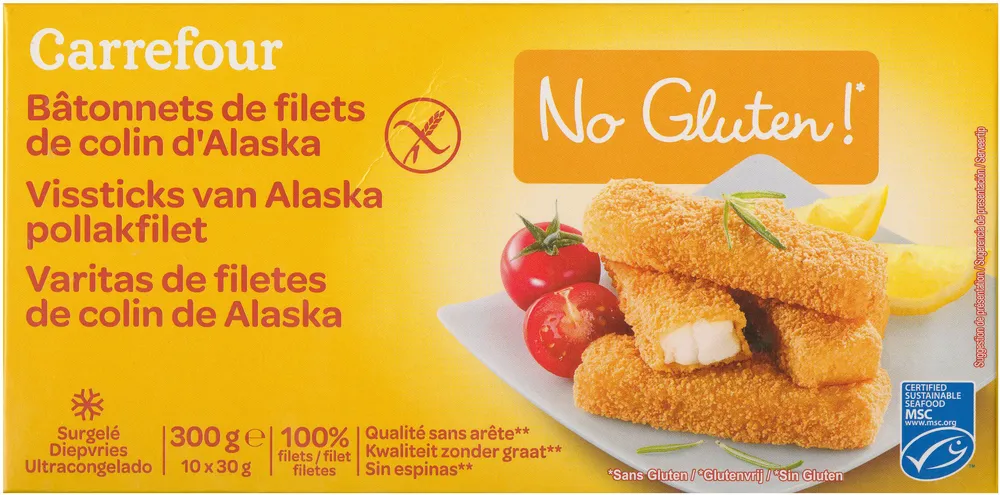 Bâtonnets de filets de colin d'Alaska