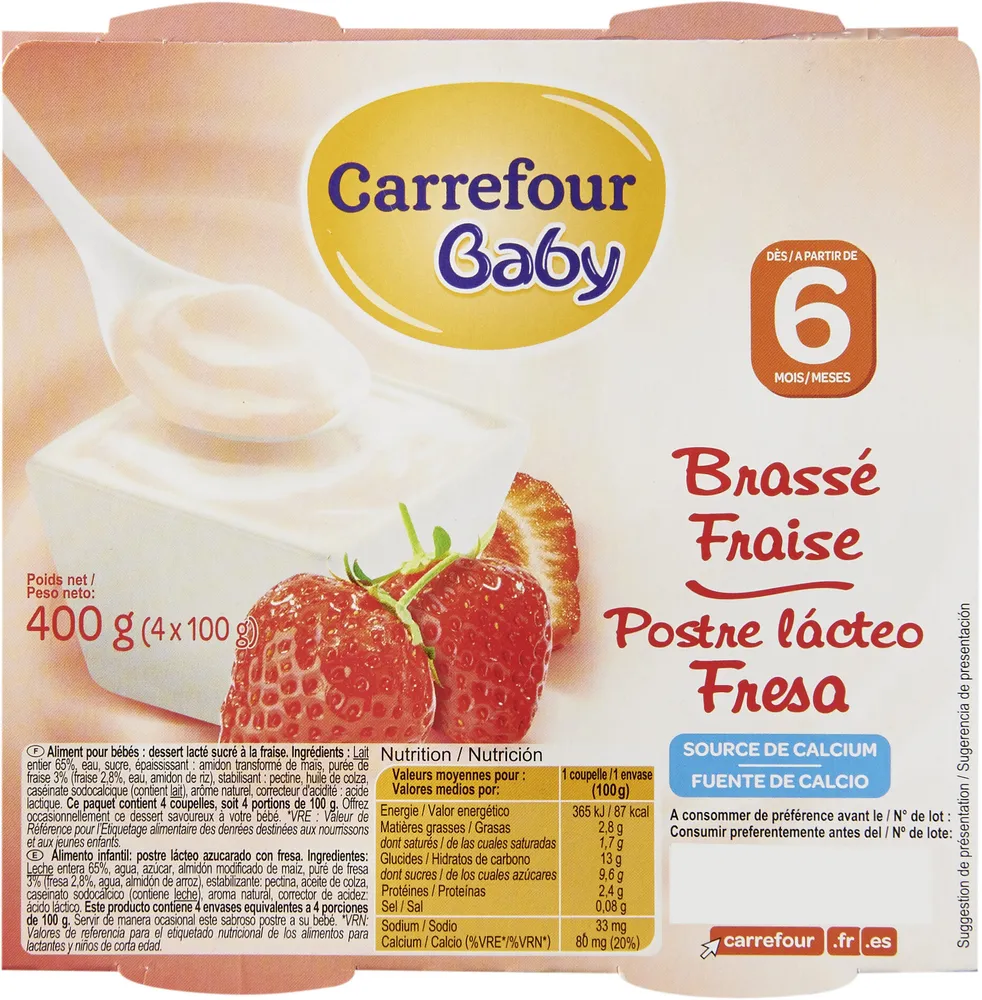 Dessert lacté sucré à la fraise dés 6 mois