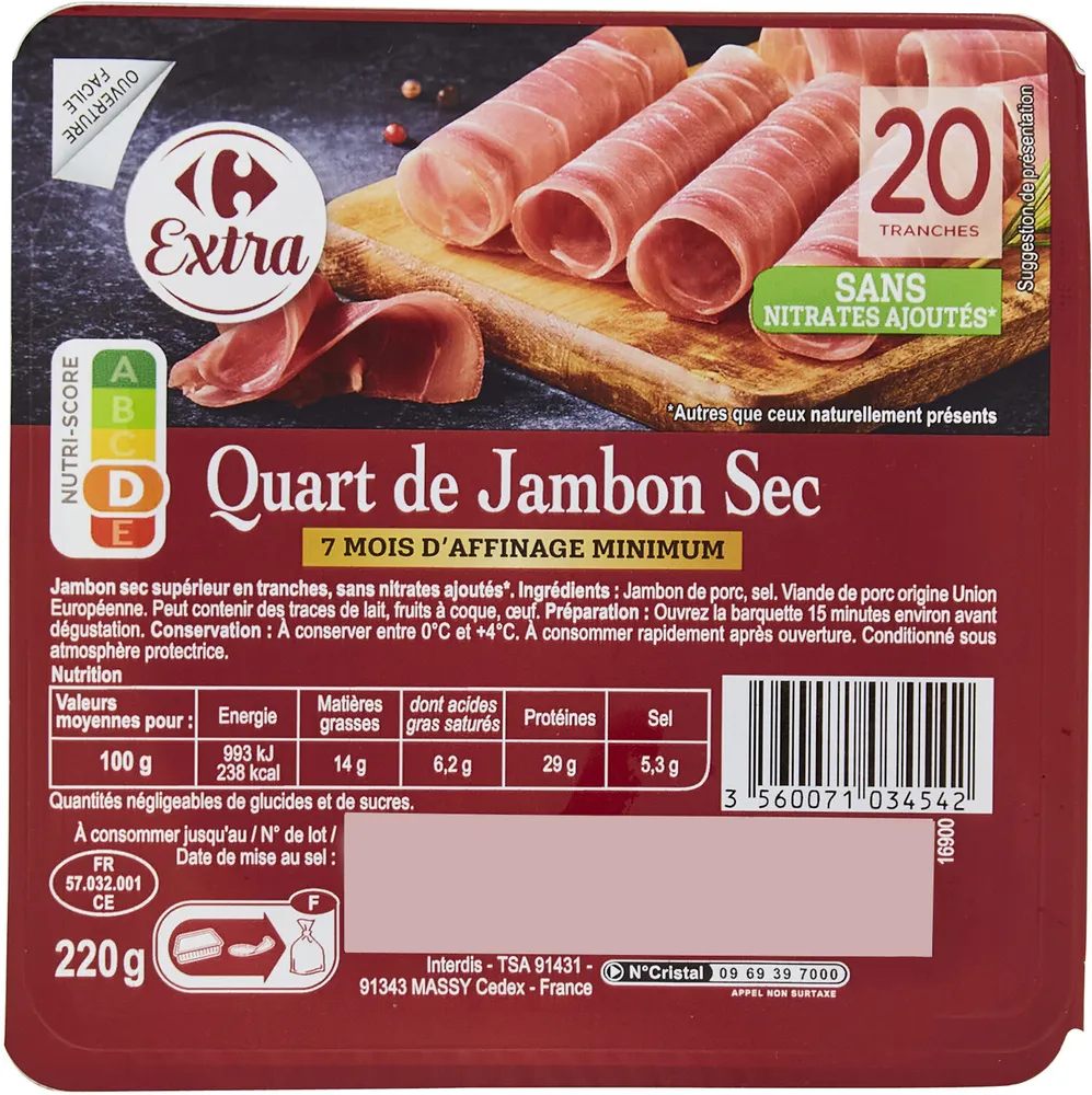 Quart de Jambon Sec 9 mois d'affinage minimum