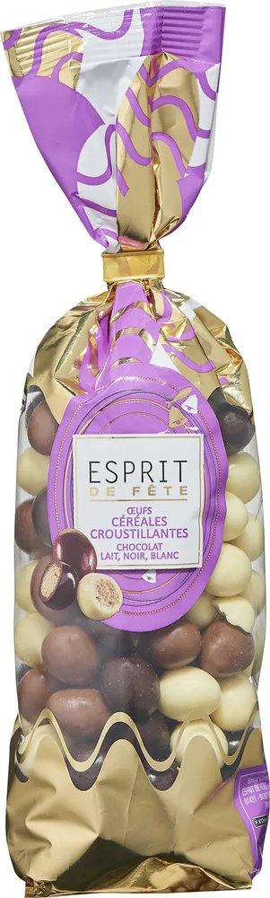 Œufs céréales croustillantes chocolat lait, noir, blanc