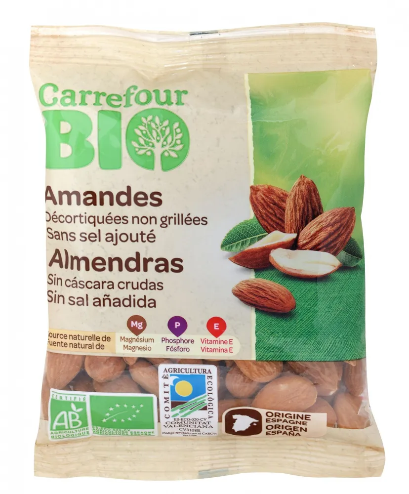Amandes décortiquées non grillées sans sel ajouté