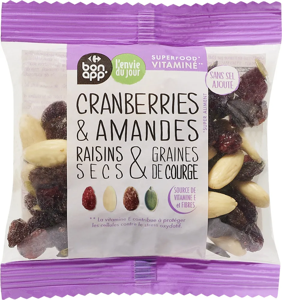 Cranberries & amandes raisins secs & graines de courge