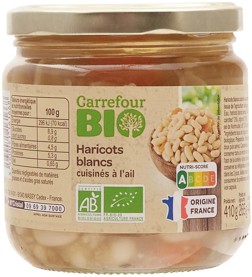 Haricots blancs cuisinés à l'ail.