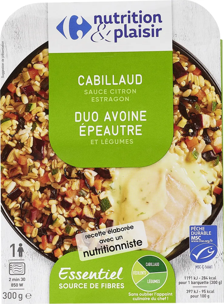 Cabillaud sauce citron duo avoine épeautre et légumes