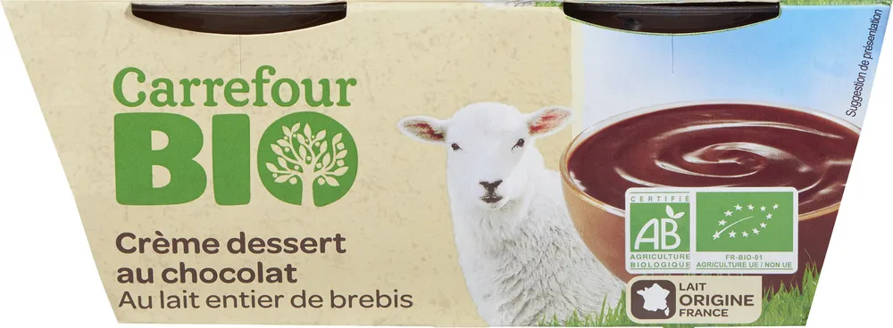 Crème dessert au chocolat au lait entier de brebis