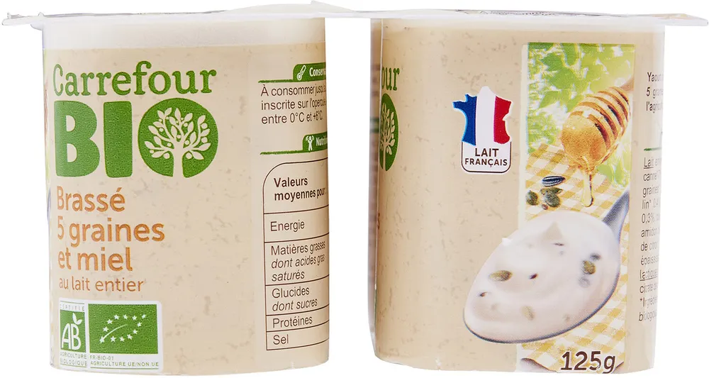 Brassé 5 graines et miel au lait entier