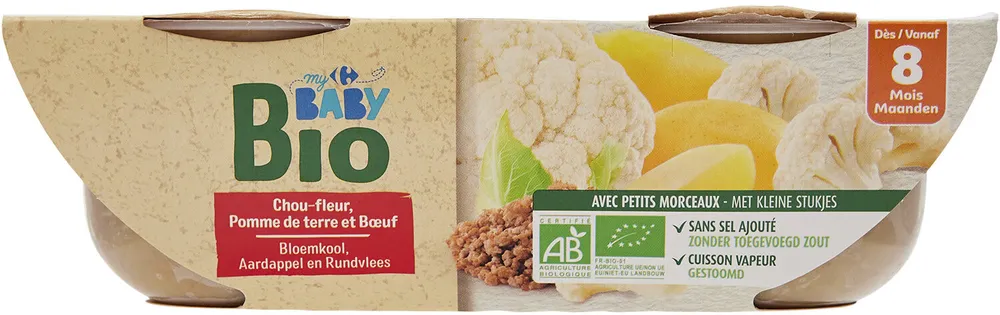 Chou fleur, pomme de terre et boeuf